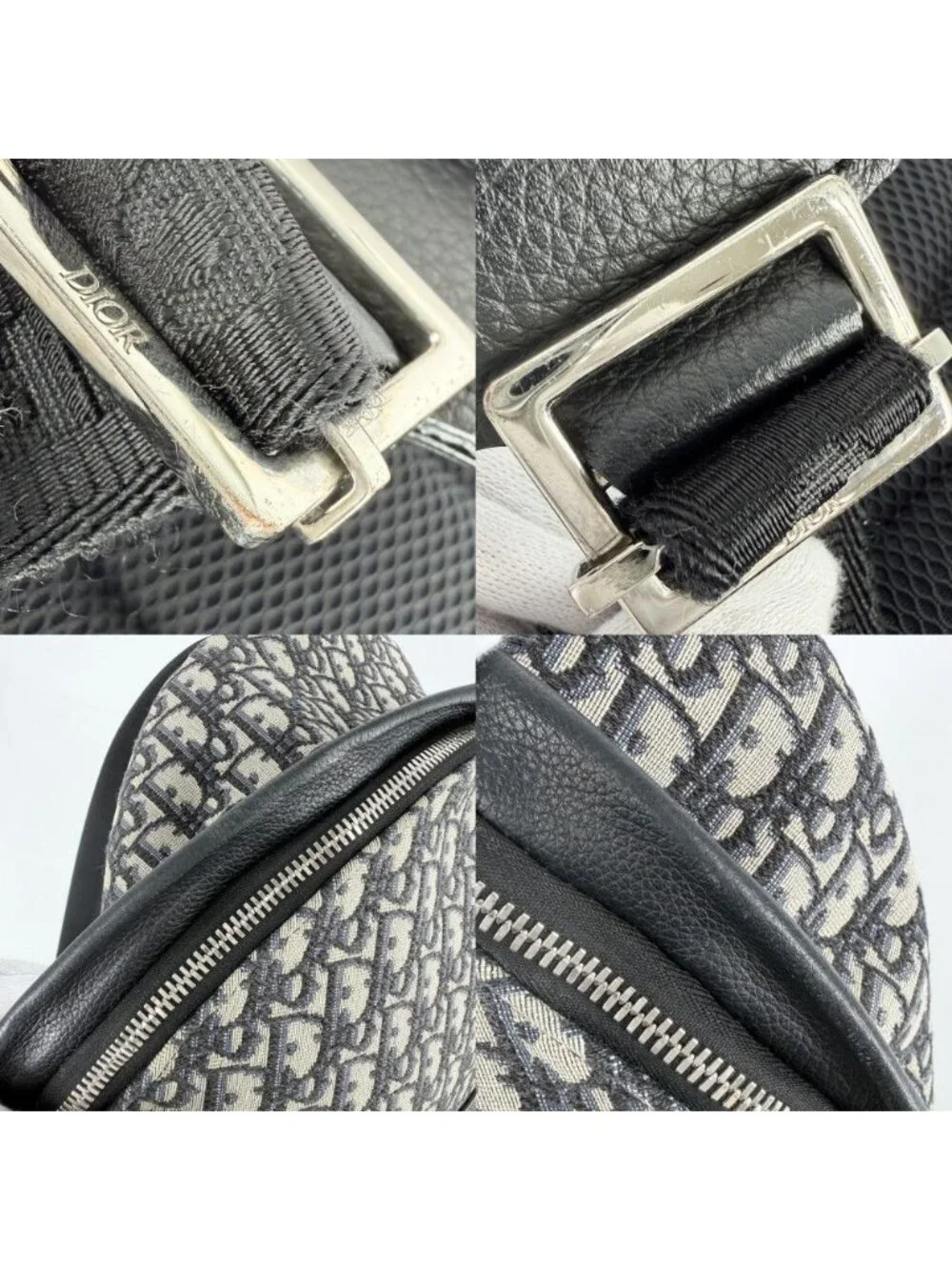 Dior Backpack Oblique Rider Canvas Leather Beige Navy Silver